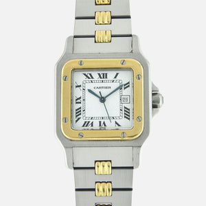 80s Pre Owned Cartier Santos Carree automatic watch reference 2961 in yellow gold and stainless steel bracelet two tone or sale on Vintage Watch Leader Shop with free shipping and warranty in great condition