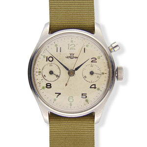 Lemania - HS9 A Fine and Rare Stainless Steel Military Chronograph with Signed Caseback - Vintage Watch Leader